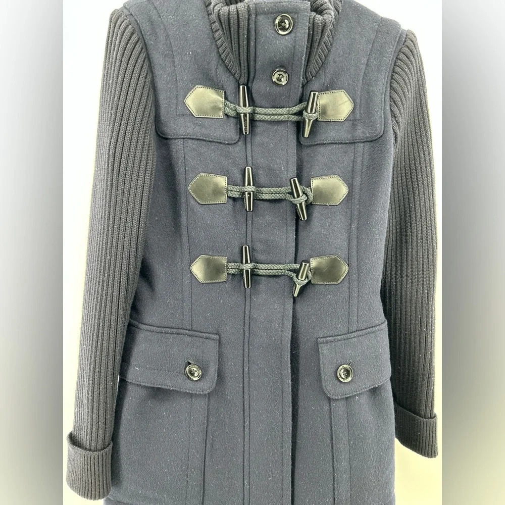Burberry Wool Duffle Coat Knit Sleeves Size 4 Nova Check Liner - Picture 3 of 16